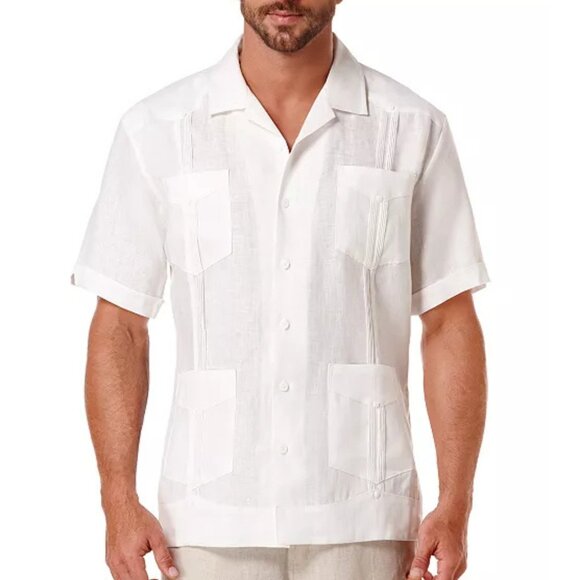 Cubavera Men's 100% Linen Cream Short-Sleeve 4-Pocket Guayabera Shirt Medium - Picture 1 of 9
